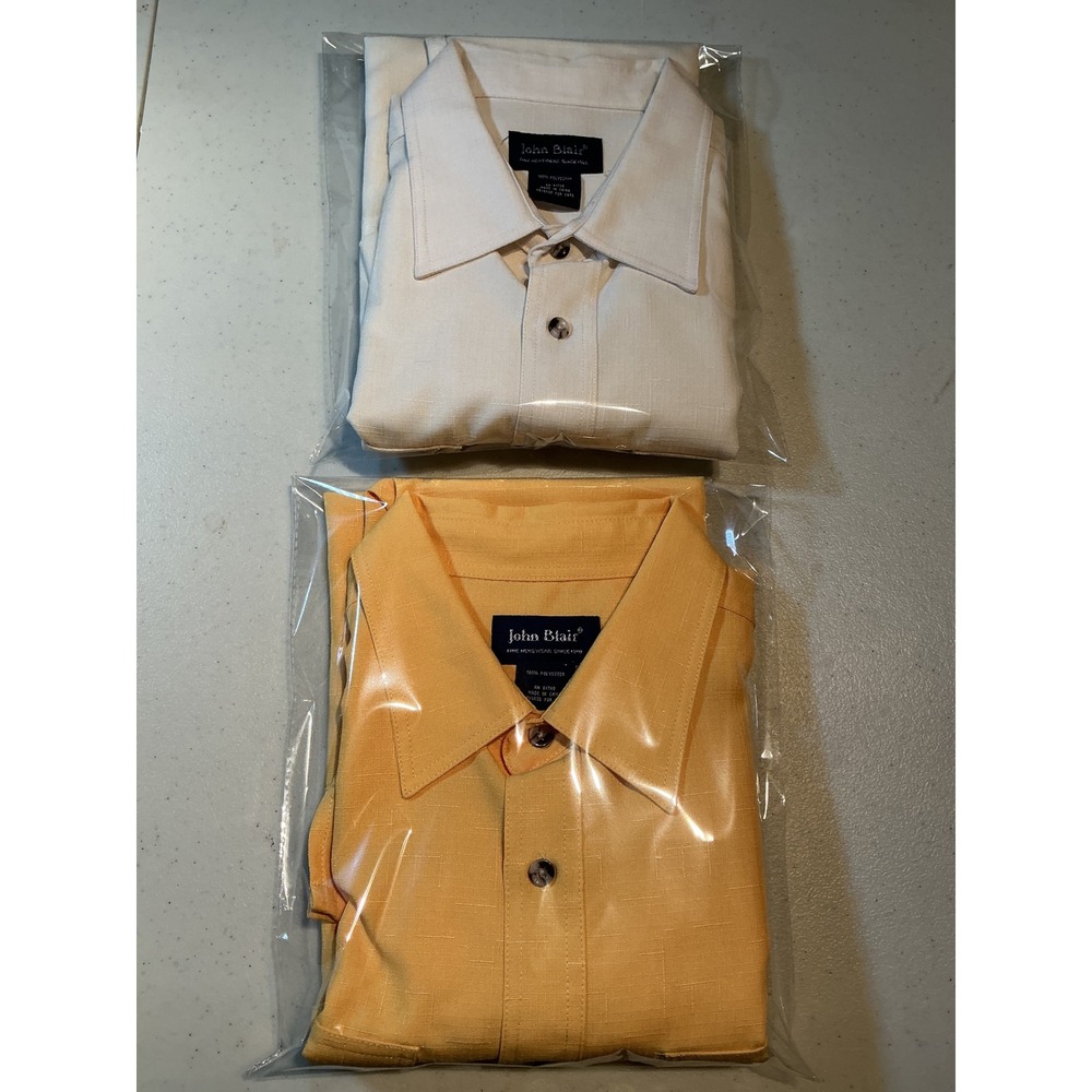 Lot of 2 John Blair Mens Safari Button Down Shirt Short Sleeve Epaulettes Med